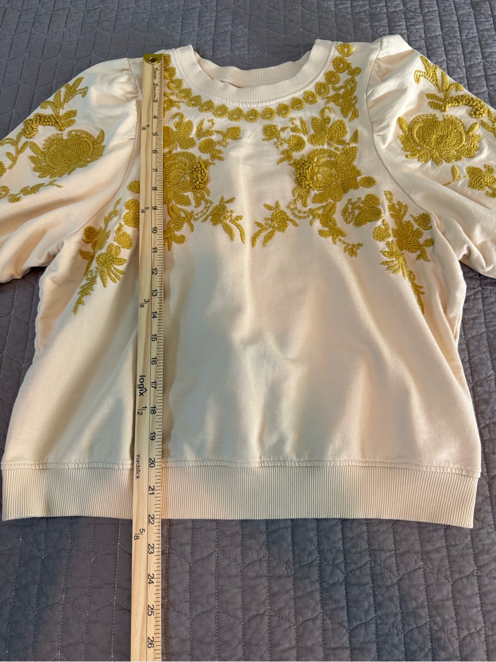 Anthropologie Cream Short-Sleeve Top with Gold Floral Embroidery - Picture 12 of 12